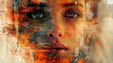 Futuristic digital portrait of a woman with abstract cyber-inspired elements, ai generated, AI