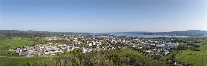Aerial view, panorama of the town of Radolfzell on Lake Constance seen from the west, district of