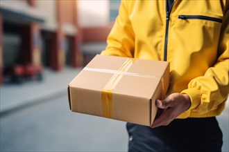 Delivery man carrying parcel. KI generiert, generiert, AI generated