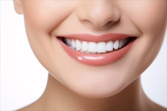 Smiling woman's mouth with white teeth. KI generiert, generiert, AI generated