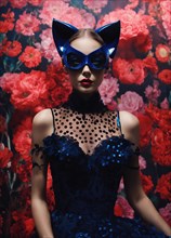 Fashion shot of a beautiful woman in a carnival mask. ai generative, AI generated