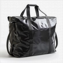 Glossy black tote bag with carrying handles and a simplistic, modern style, ai generated, AI