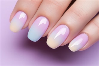Woman's fingernails with pastel ombre colored nail color. KI generiert, generiert, AI generated