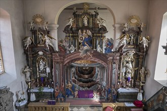 Holy Sepulchre, created in 1764, in front of the altar of St Bartholomew's Church, Kleineibstadt,