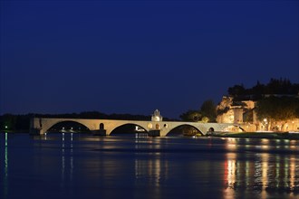 Pont Saint Benezet at night, Avignon, Vaucluse, Provence-Alpes-Cote d'Azur, South of France,