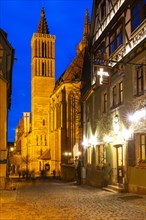 St James' Church, Blue Hour, Rothenburg ob der Tauber, Middle Franconia, Bavaria, Germany, Europe