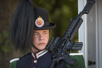 Soldier with machine gun, Royal Guard, Royal Palace, Oslo, Norway, Europe