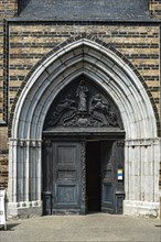 Main portal of St Mary's Church in the historic old town of Rostock, Mecklenburg-Western Pomerania,