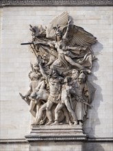 Paris. Details of pillars of Arc de Triomphe on Charles de Gaulle square, Ile de France, France,