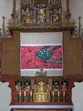 Modern hunger cloth, Lenten cloth in front of the main altar, designed by Misereor, St Martin,