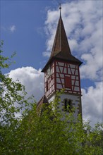 St. Urban's Church, St. Urban, half-timbered tower, church tower, church clock, clock, clock face,