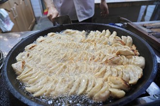 Stroll in Chongqing, Chongqing Province, China, Asia, Fried dumplings in a pan, ready to serve,