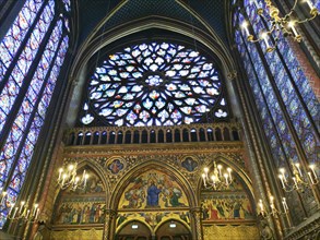 Paris 1er arr. The Rose window stained glass of the Holy Chapel (La Sainte Chapelle) . Ile de