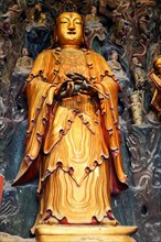 Jade Buddha Temple, Buddha, Puxi, Shanghai, Shanghai Shi, China, Detailed golden Buddha sculpture