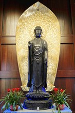 Jade Buddha Temple, Shanghai, Large Buddha statue in front of a gold-decorated background,
