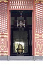 New Summer Palace, Beijing, China, Asia, View into the interior of a temple with large bell and