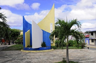 San Juan del Sur, Nicaragua, Central America, Modern public art installation under a blue sky,