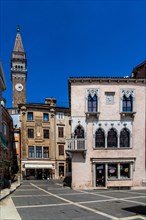 Tartini Square with Gothic patrician house, Benecanka, Venetian house, harbour town of Piran on the