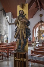 Sculpture of St Oswald, patron saint of St Oswald's Church, Baunach, Upper Franconia, Bavaria,