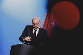 Ayman Safadi, Foreign Minister of Jordan, pictured at a press conference after a joint meeting with