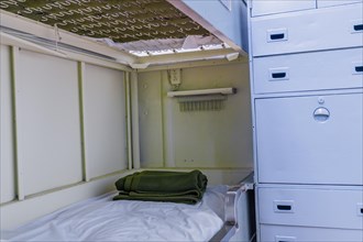 Bunk beds in sailor's cabin on board battleship at Unification Park in Gangneung, South Korea, Asia