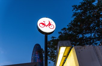 Illuminated sign for a bike hire station in Barcelona, Spain, Europe