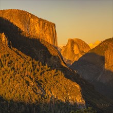 El Capitan, and Half Dome at sunset, Yosemite National Park, California, United States, USA,