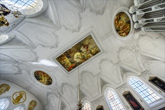 Ceiling frescoes, Holy Trinity Church, Kaufbeuern, Allgaeu, Swabia, Bavaria, Germany, Europe