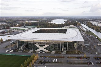 Aerial view of the VFL Wolfsburg football stadium, 25 October 2015, Wolfsburg, Lower Saxony,