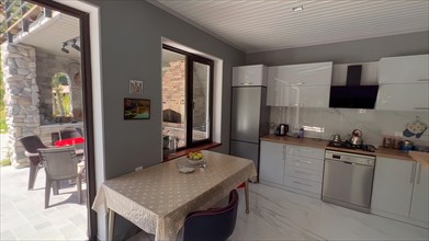 Interior of a modern kitchen in a villa. Nobody inside