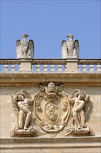 Coat of arms of Pope Paul V on the facade, Hotel des Monnaies, Avignon, Vaucluse,