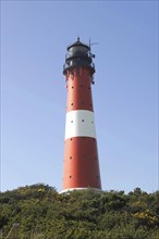 Lighthouse, red and white striped, Hoernum, North Sea island Sylt, A red and white striped
