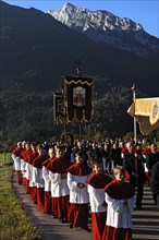 Altar servers at a harvest thanksgiving procession in Ramsau, Ramsau, Upper Bavaria, Germany,