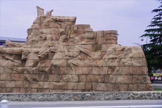 Xian, Shaanxi, China, Asia, Large roadside sandstone sculpture depicting historical events, Asia