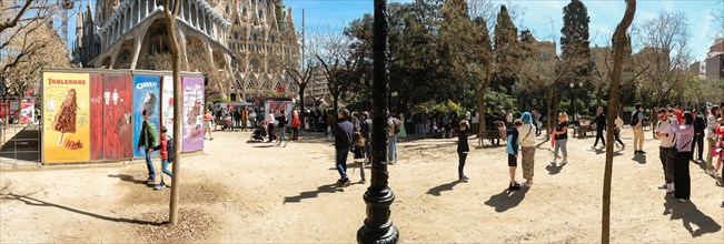 Many tourists at the Sagrada Familia in Barcelona, Spain, Europe