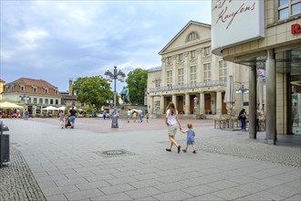 Everyday scene in front of the German National Theatre on Theaterplatz in Weimar, Thuringia,