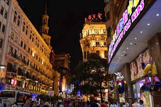 Evening stroll through Shanghai to the sights, Shanghai, Colourful plastic figure in comic style,