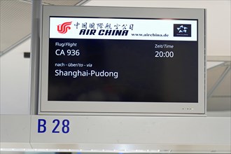Flight CA 936 Frankfurt, Shanghai China, Digital flight information board showing information about