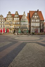 Houses with gables on Bremen Market Square in Bremen, Hanseatic City, State of Bremen, Germany,