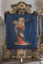 Historic Lenten cloths made in 1726, left side altar, parish church of St Nicholas, Gundelsheim,