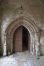 Entrance portal from the cloister into Notre Dame de l'Assomption Cathedral, Lucon, Vendee, France,