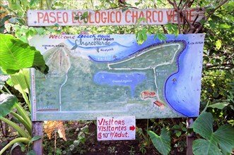 Ometepe Island, Nicaragua, A sign informs visitors about an ecological migration and shows a map of