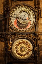 Clock, calendar, sun hand, moon hand, zodiac sign, apostle clock Prague, Prague City Hall,