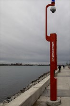 Detroit, Michigan, An emergency call box on the Detroit Riverwalk, on the site of the old Uniroyal