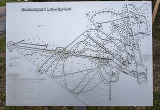 Plan of Ludwigslust Palace Park made of metal in Braille for the blind, Ludwigslust,