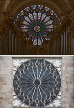 Gothic rose window of the Ebrach monastery church from the inside and outside, Ebrach, Lower