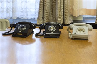 Stasi Museum in the former MfS building. Telephones in the antechamber of the former head of the