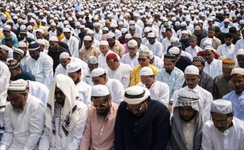 GUWAHATI, INDIA, APRIL 11: Muslims gather to perform Eid al-Fitr prayer at Eidgah in Guwahati,