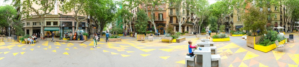 Superblock or Superilla in the Sant Antoni neighbourhood, a heavily car-restricted area of the city