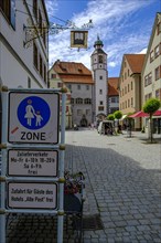 Pedestrian zone at the Postplatz next to the Kornhaus in the old town centre of Wangen im Allgaeu,